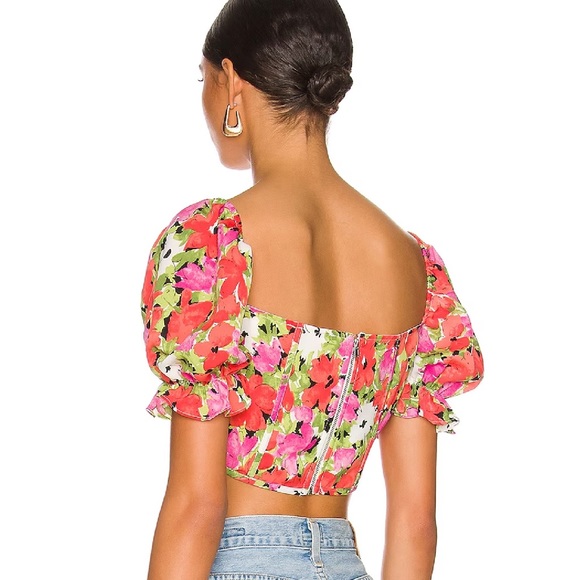 For Love And Lemons Floral Crop Top - Pink and Green - Picture 2 of 13